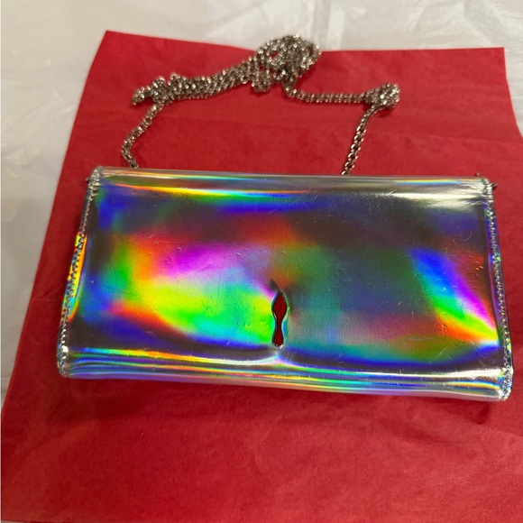 CHRISTIAN LOUBOUTIN SILVER HOLOGRAPHIC BOUDOIR STUDDED BAG WITH COA - Picture 3 of 15